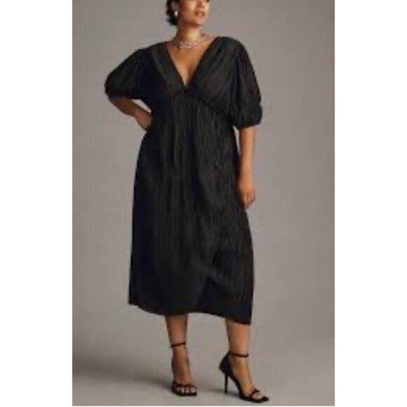 By Anthropologie Midi Dress 3X Black Short Sleeve Stretch Washable NEW - Picture 7 of 10